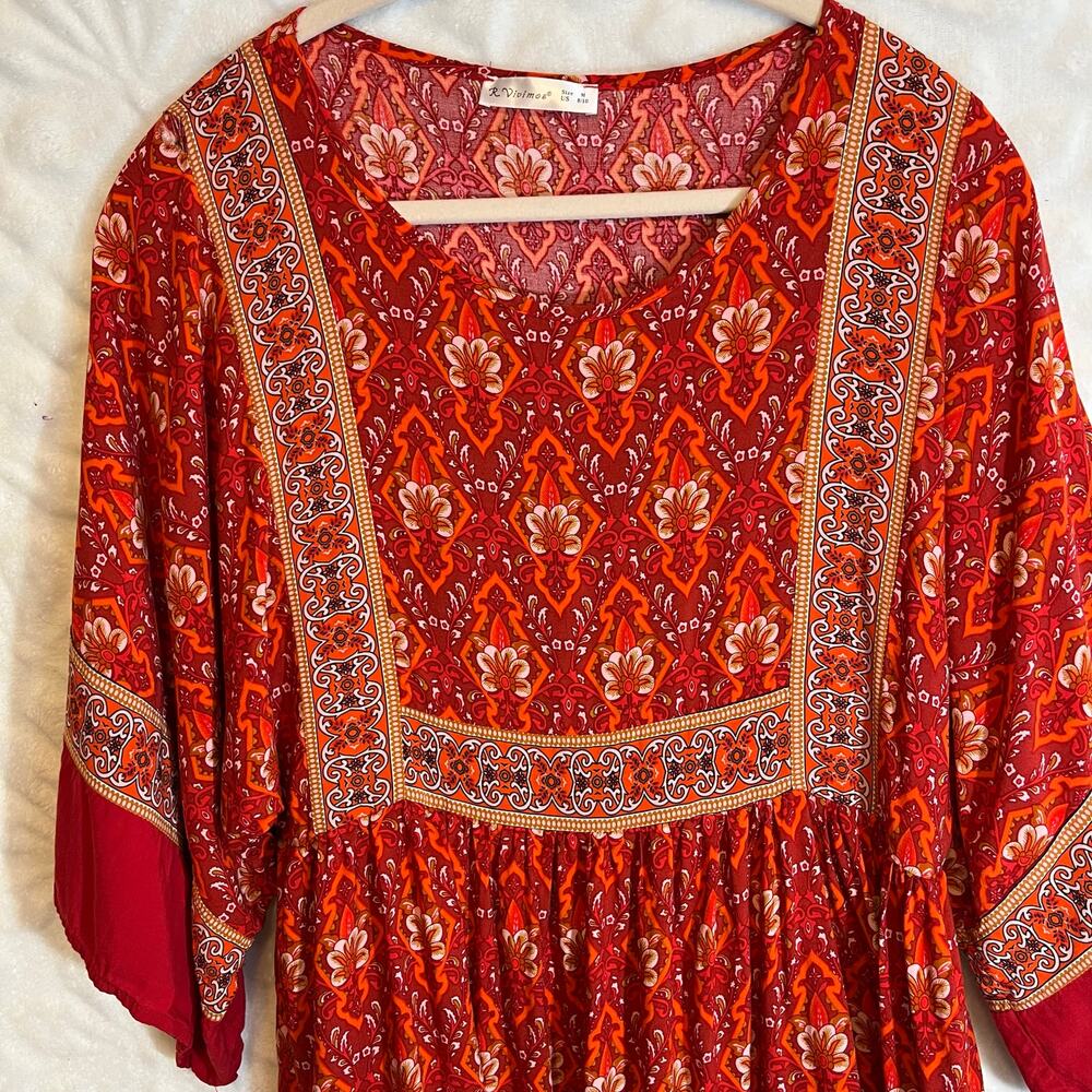 R. Vivimos tunic style tribal print midi length dress preowned excellent